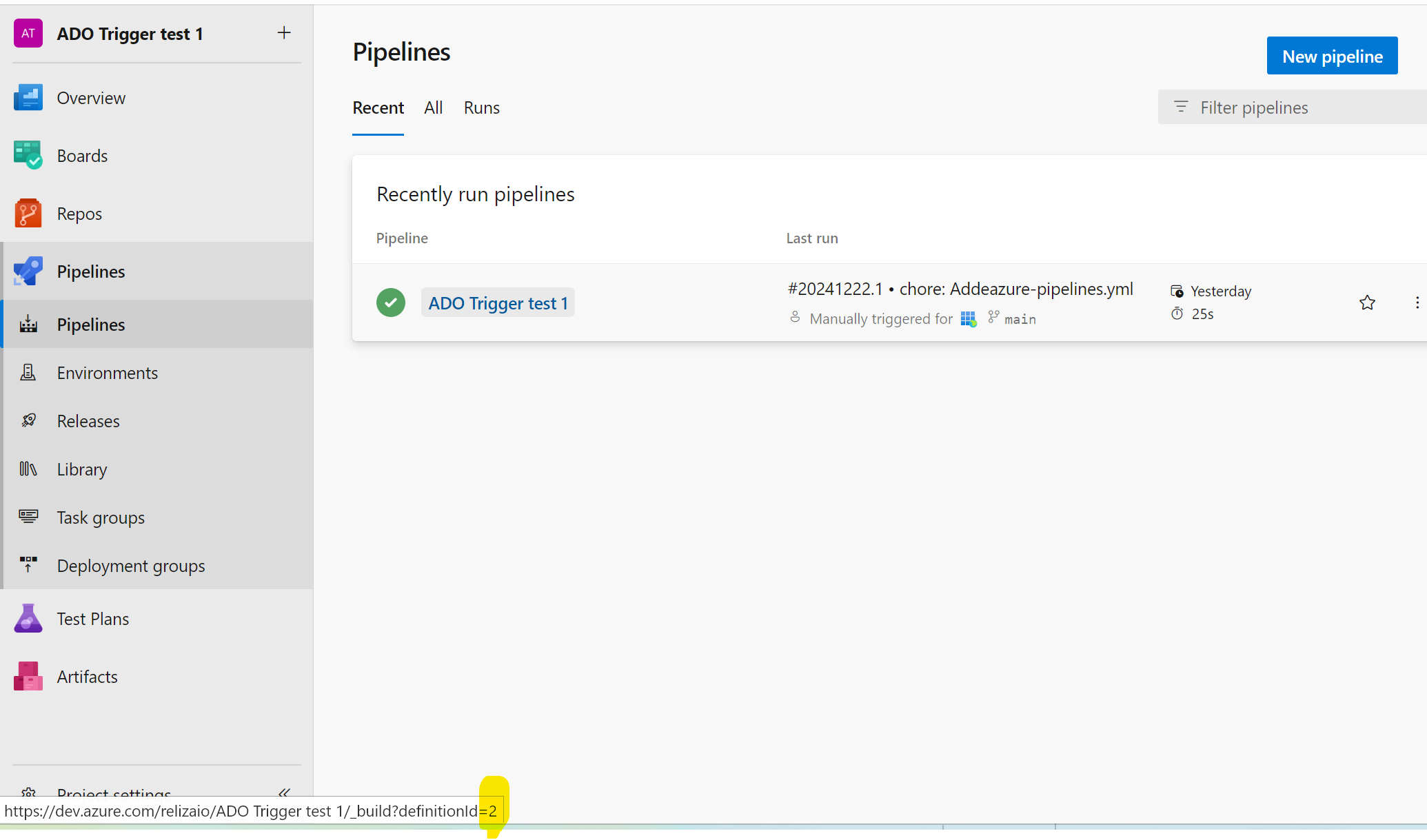 Find Definition (Pipeline) ID in Azure DevOps UI
