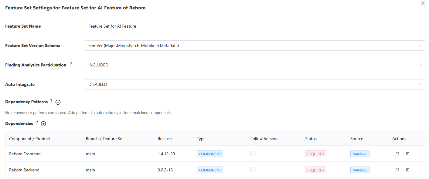 Auto-integrate - Feature Set from Release settings