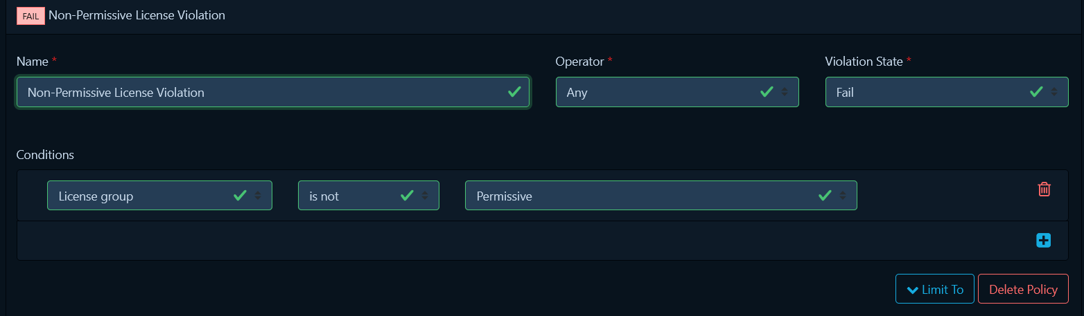 Non-Permissive License Violation policy in Dependency-Track