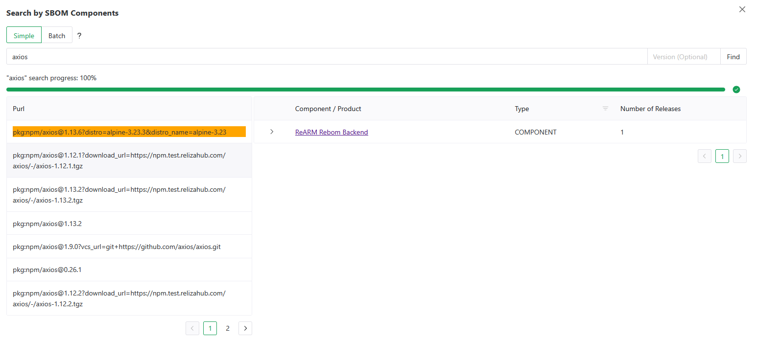 Search by SBOM Components Results