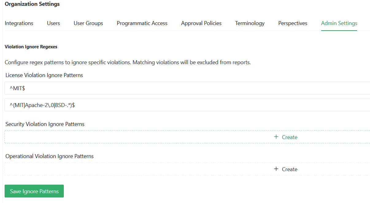 Violation Ignore Patterns Configuration